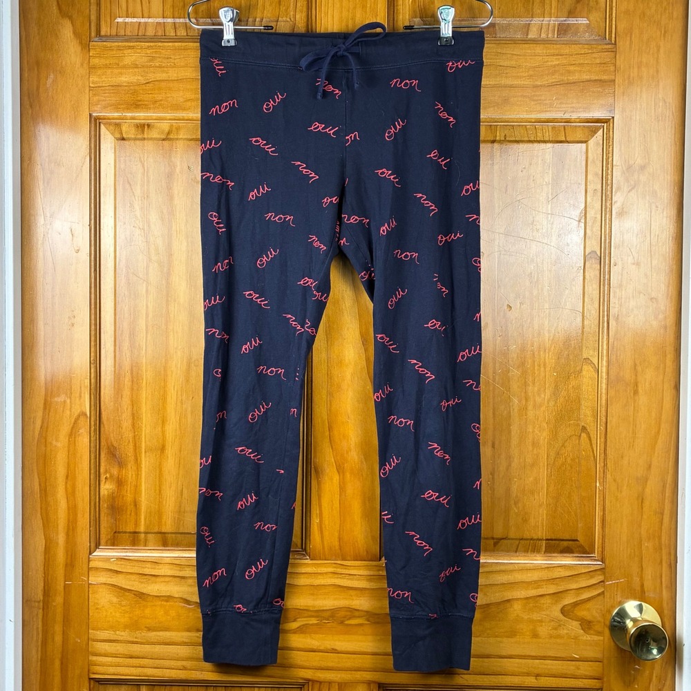 J. Crew Womens Oui Non Script Pajama Jogger Pants Navy Blue Red Size S